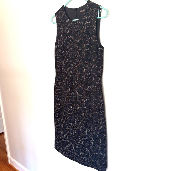 J. McLaughlin black & gold metallic, lace inspired, sleeveless midi sheath dress - Picture 5 of 8